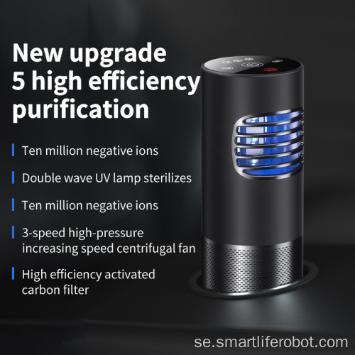 Svart Smart Mini Portable Car Air Purifier